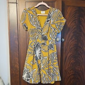 Sienna Sky Yellow and Black Leaf Print Mini Dress